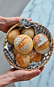 A basket of freshly baked rolls