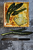 Vegetable tart with black cabbage and cauliflower