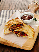 Caponata calzone with dipping sauce
