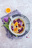 Orange pudding with blueberries