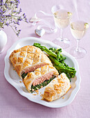 Salmon in puff pastry Wellington style