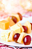 British cheese, melon and red grape skewers