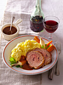 Lamb shoulder on wine with creamy mashed potatoes