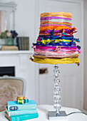 Upcycled lampshade made from vintage silk ribbon