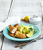 Fish schnitzel with mashed potatoes