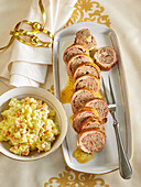 Turkey roll with wine sausage and potato salad