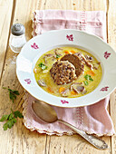 Goose soup with liver dumpling