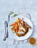 Honey mustard chicken with grilled carrots
