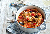 Rabbit stew with tomatoes and olives