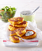 Carrot pancakes with rosemary and mayonnaise