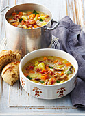 Potato soup with vegetables and bacon