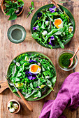Herb salad with soft boiled egg