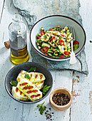 Grilled cheese Halloumi with zucchini salad
