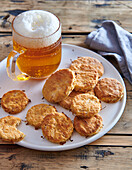Small sauerkraut pancakes served with a beer