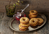 Butter cookies with cranberry jam