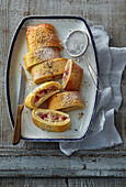 Pear strudel with pomegranate seeds