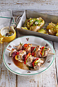 Pork shashlik with sausage and red pepper