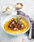 Polenta with oyster mushrooms ragout