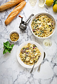 Pasta with artichokes and olives