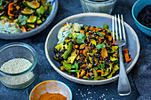 Black rice with veggies and curry