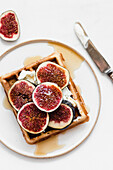 Waffles with ricotta figs and maple syrup
