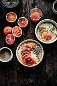 Millet pudding with red oranges and hemp seeds