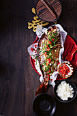 Steamed snapper with sticky sweet soy dressing (Chinese New Year)