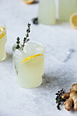 Homemade lemonade with ginger and thyme