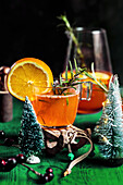 Hot mulled aperol with orange slices