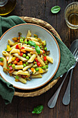 Chickpea penne with mushrooms and vegetables