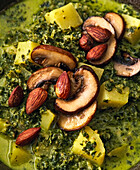Kale Stew with Mushrooms and Almonds (Close Up)
