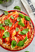 Seasoned tomato and mozzarella tart (Italian food)