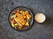 Glazed chicken breast with leeks and sweet potatoes