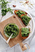 Parsley pesto and roasted almonds