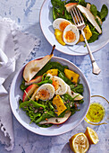 Mango, pear and spinach salad with boiled egg