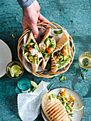 Stuffed pita bread with cashew pesto, pumpkin smash and chickpeas