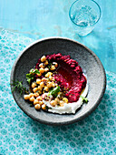 Oriental beetroot puree with chickpeas and labneh