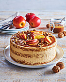 Apple and caramel cake with walnuts