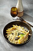 Barley and morel mushroom risotto with fried chicory and ricotta