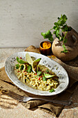Cauliflower risotto with curry and soy cream