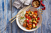 Sweet and sour chicken with vegetable and rice