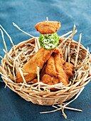 Fried chicken served in a basket