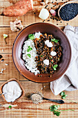 Indian lentil curry with rice (vegan)