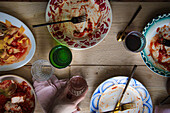 Table scene with empty dirty plates