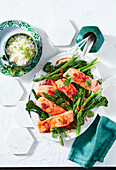 Vietnamese caramel salmon with steamed ginger rice