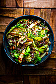 Nutty bread salad with cauliflower and pears