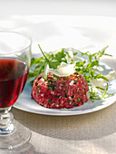 Beef tartare with Parmesan and rocket