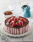 Chocolate cake with strawberry cream
