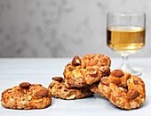 Italian almond cookies and a glass of Vin Santo