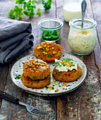 Lentil fritters with a herb dip